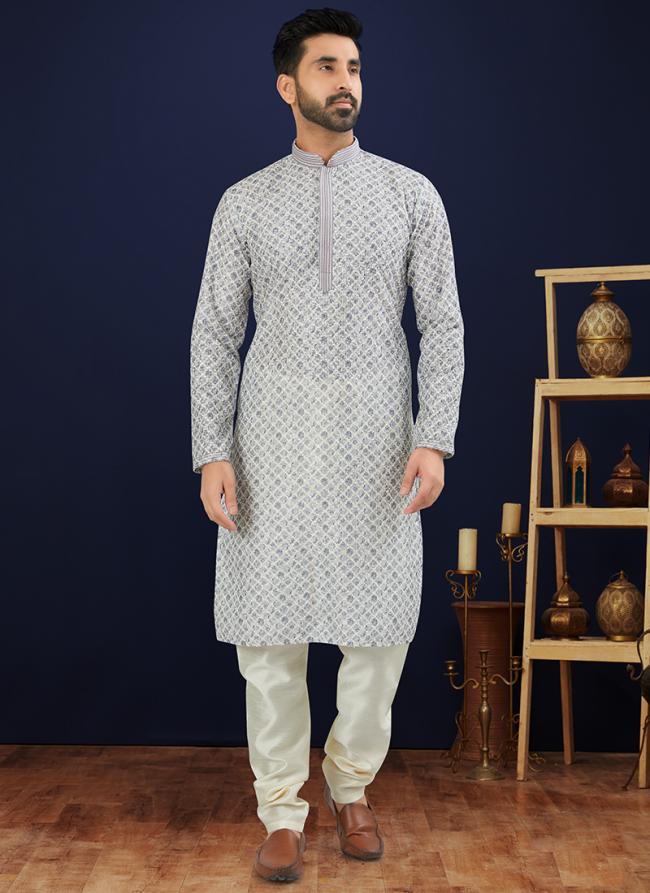 Cotton Grey Traditional Wear Digital Printed Kurta Pajama